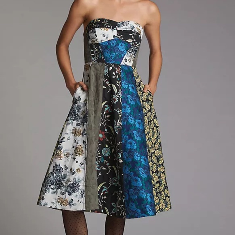 Anthropologie Floral Sweetheart MIDI Dress Size 14